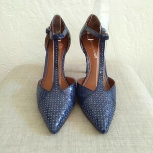 Clearance! Donald J Pliner Blue Embossed Studded T Strap Heels